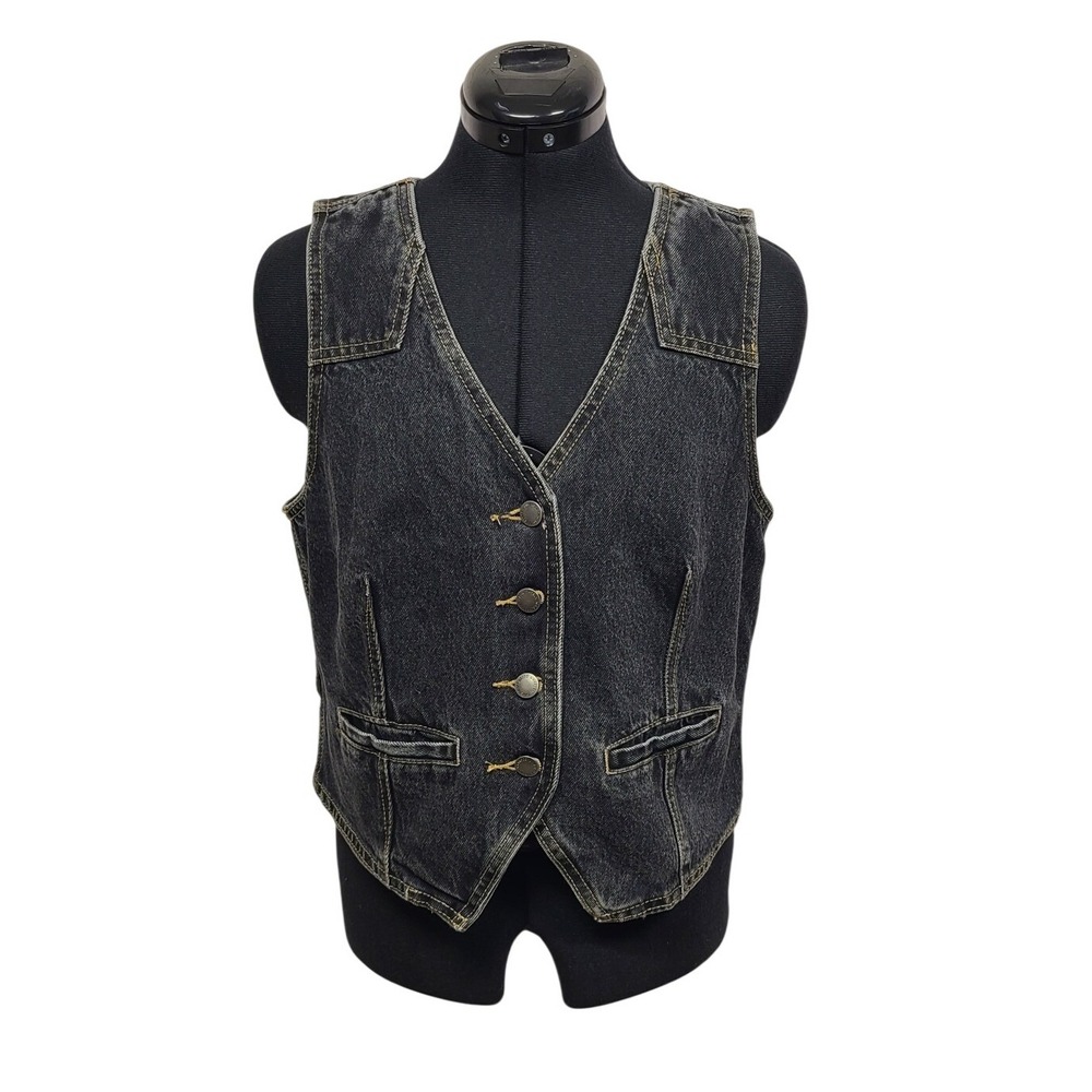 Universal Thread Women's Washed Black Denim Vest 8/10/12/14 Button Front Western
